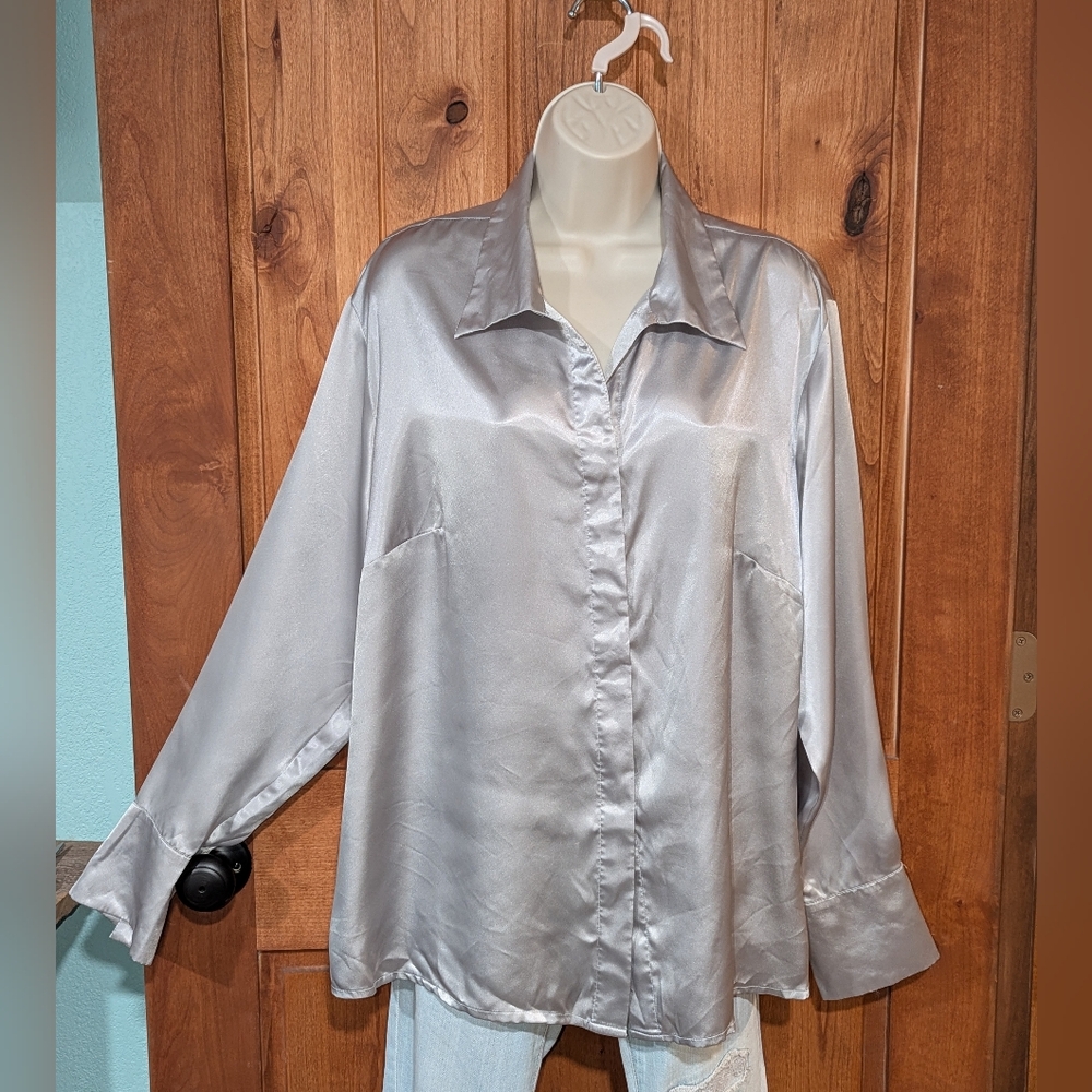 Laura Scott Silver Button Down Shirt